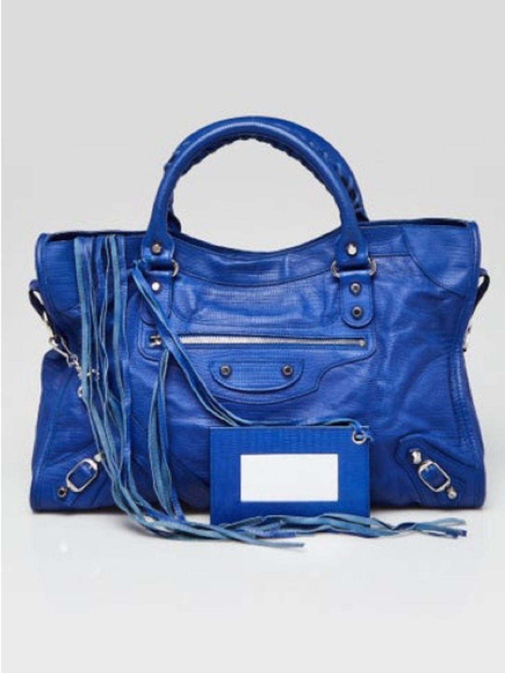 Balenciaga Blue Embossed Lambskin leather motorcycle city bag medium
